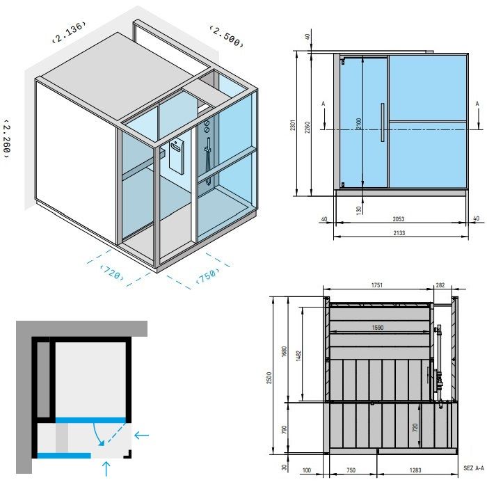 Effegibi Logica H Хаммам с душевой зоной, угловой L.H., SX, 214x250xh226см, отделка: Soft Sand