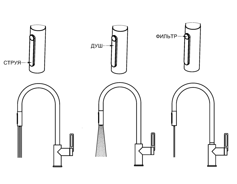 Смеситель для кухни GRANULA с выдвижным изливом и подключением к фильтру (8168, ТУРМАЛИН), артикул 8168, ТУРМАЛИН