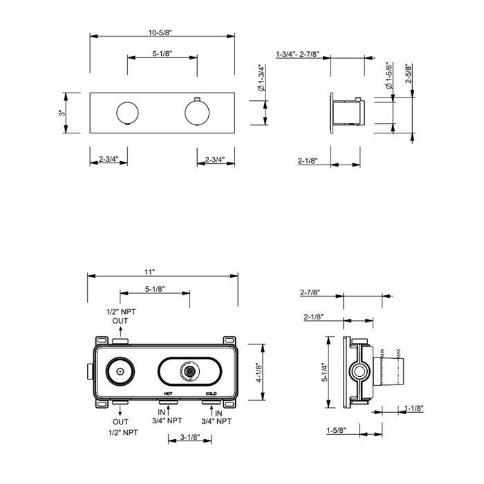 Fantini Nostromo Термостатический встраиваемый смеситель для душа на 2 потока , с поворотной ручкой, цвет Matt Gun Metal PVD