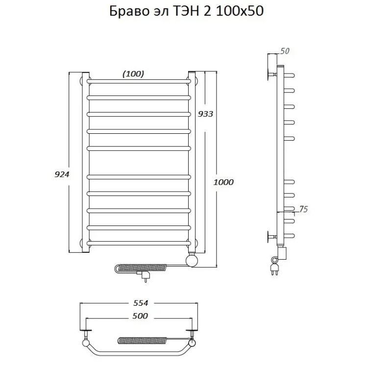 Электрический полотенцесушитель Тругор Браво 2 элТЭН 100x50 Хром