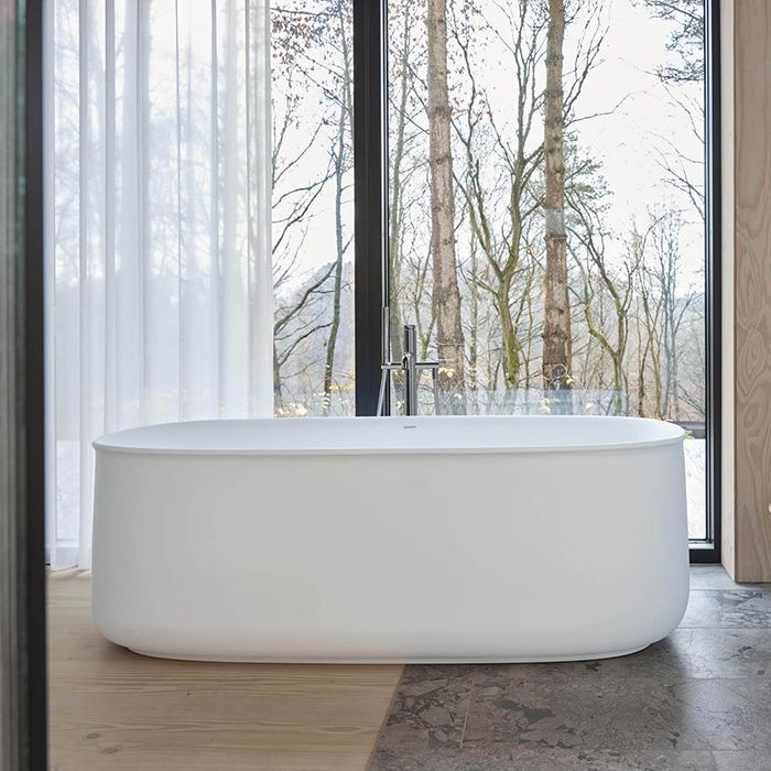 Duravit Zencha Ванна отдельн. 1600 x 850 mm, с бесш. панелью и опорной рамой, с 1 накл. спинки, с нажимным клапаном, DuroCast® Plus белый матовый