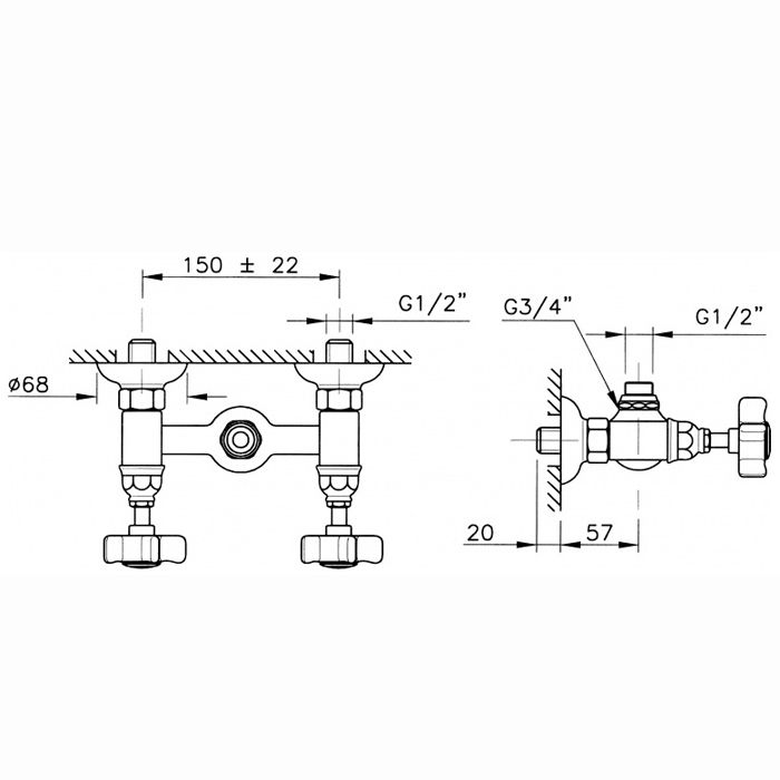 Nicolazzi Half Dome Смеситель для душа на 2 отверстия, вывод сверху 1/2" (без шланга и лейки), цвет: тёмная бронза, артикул 1425DB70