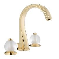 THG MANDARINE CRISTAL SATIN Смеситель для раковины на 3 отверстия, с донным клапаном, цвет полированное золото