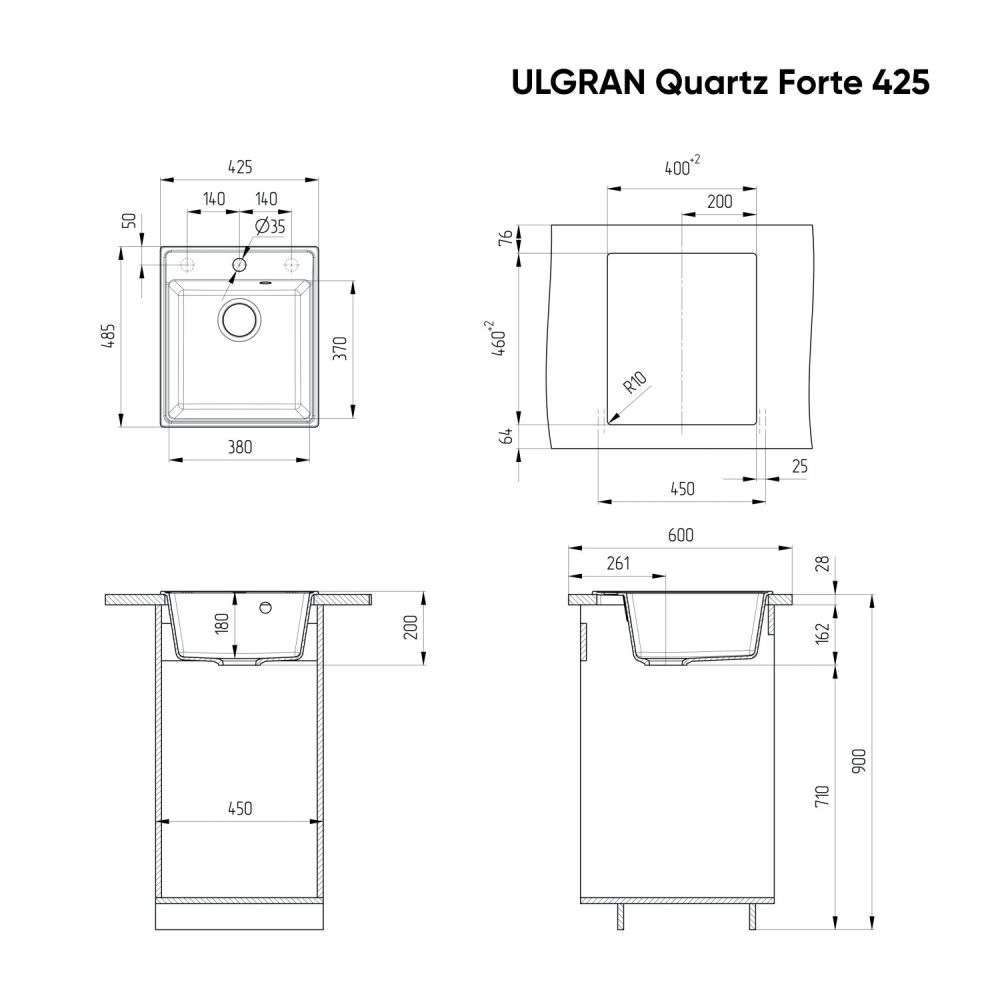 Мойка ULGRAN Quartz космос (Forte 425-08), артикул Forte 425-08