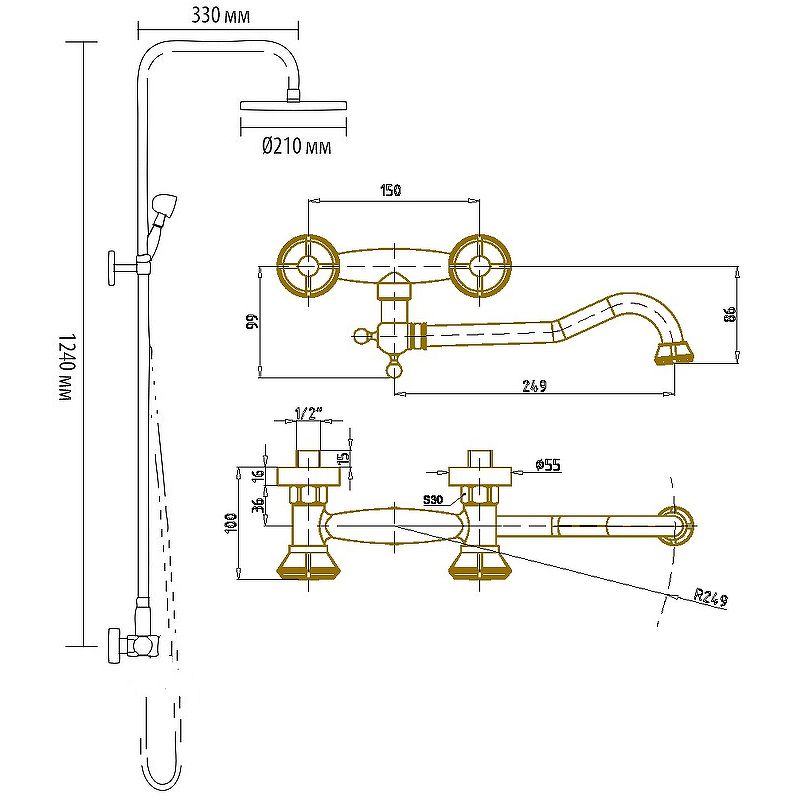 Душевая система Bronze de Luxe Royal 10121DR Бронза