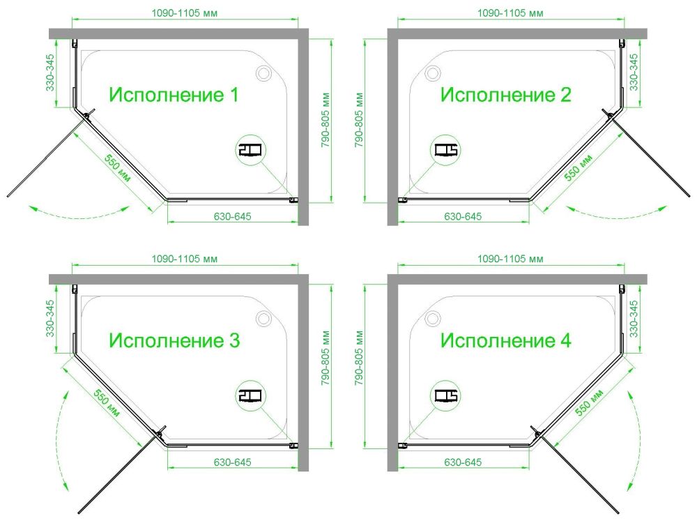 Душевой уголок Royal Bath RB 1180TR-C-BL  80х110х200 (матовое), артикул RB1180TR-C-BL