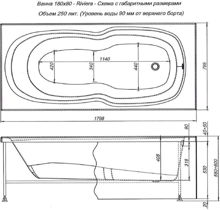 Акриловая ванна Aquanet Riviera 180x80 Акриловая ванна Aquanet Riviera 180x80