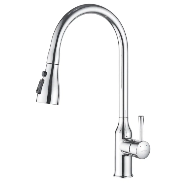 Смеситель для кухни с выдвижным изливом Shevanik S163, хром