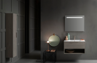 Cerasa Assolo Комплект: база подвесн с ящиком, цвет la/co + столешница из мин/мрам, цвет бел. с 1отв 85*51,5*h50см + зеркало 85*h70 со светильник LED