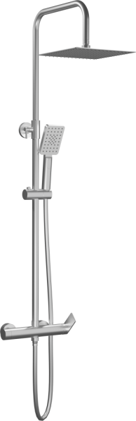 AQG Alpha, душевая колонна регулируемая по высоте 95-150 см, cо смесителем и квадратным верхним душем 25х25 см, цвет никель сатин (PVD)