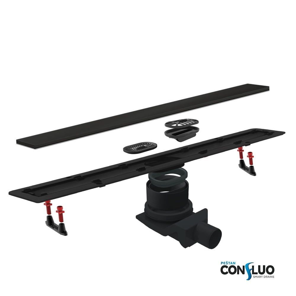 Душевой лоток, Pestan, Confluo Frameless Line Black Glass, ширина, мм-120, длина, мм-450, высота, мм-100, монтаж-в пол, пропускная способность, л/сек-0,8, выход Ø50 мм, поворот базы 360°, система отвода вторичного конденсата, сифон-есть, материал сифона-п, артикул 13701202