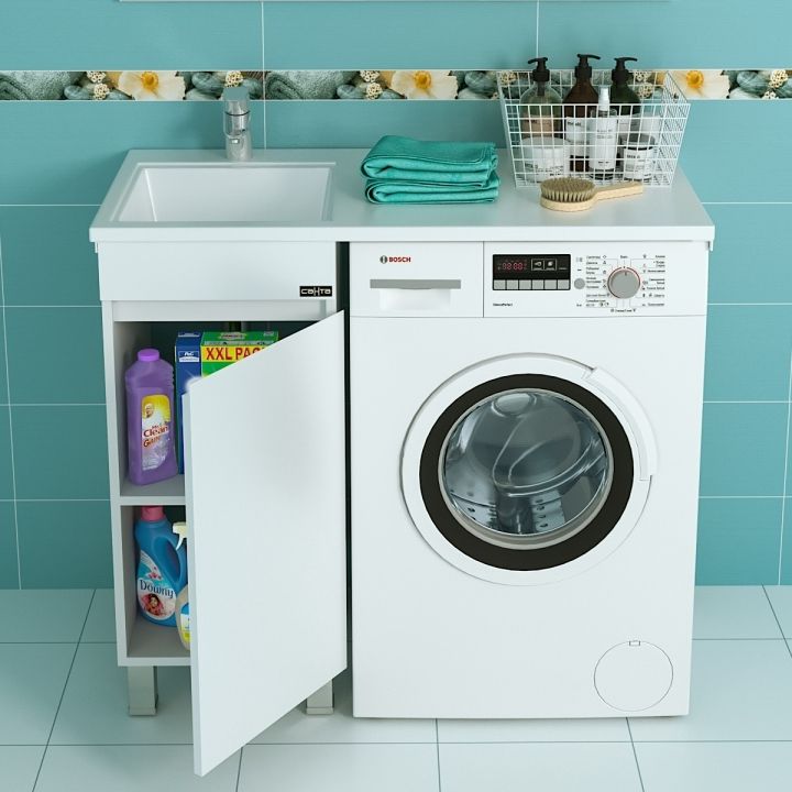 Тумба под раковину над стиральной машиной напольная "Марс-38" 1 дверь, (ум. Лидер 1000 литой мрамор)