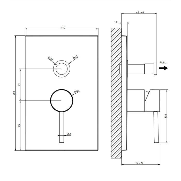 Gessi Emporio Via tortona Внешние части для настенного смесителя на 2 выхода с переключателем ванна-душ, цвет: Finox Brushed Nickel, артикул 44664#149