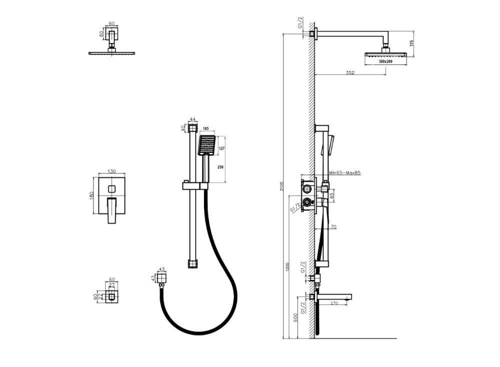 Встроенная душевая система RUSH Thira (TR3635-60White), артикул TR3635-60White