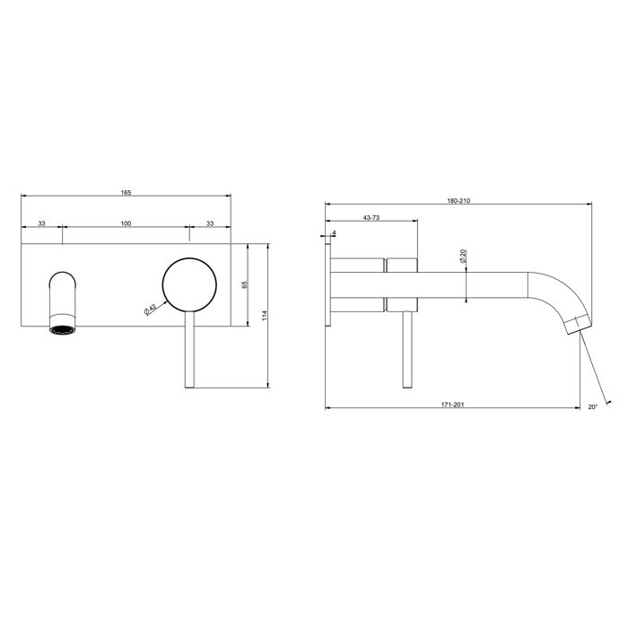 GESSI 316 Внешняя часть смесителя для раковины, излив 181-201мм, без донного клапана, Black XL