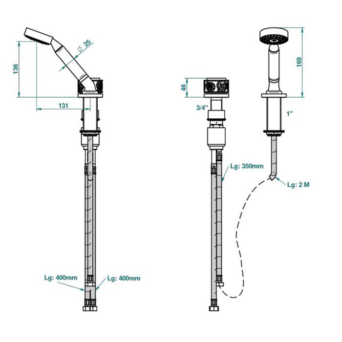 THG ISLAND Смеситель на борт ванны на 2 отверстия, прогрессивный, с ручным душем, цвет Soft gold