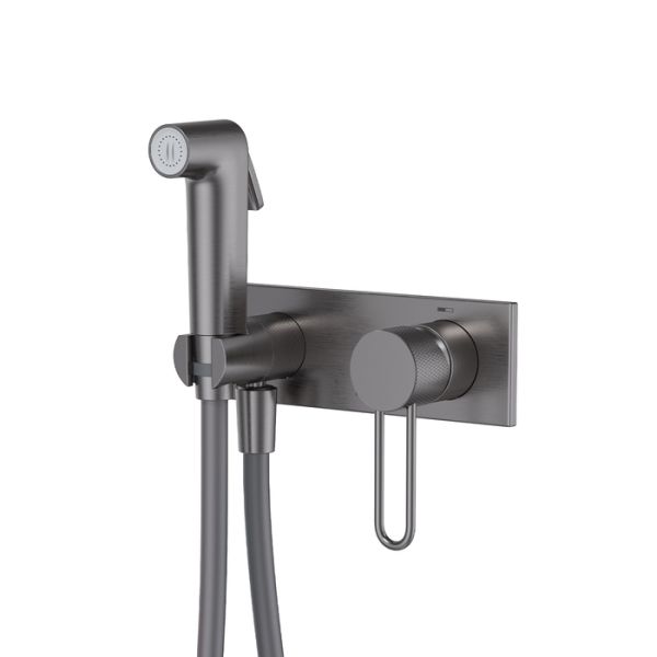 Встраиваемый смеситель с гигиеническим душем IDDIS Duna с защитным клапаном, графит матовый (DUNGMV0i08)