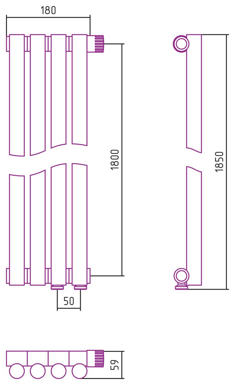 Отопительный радиатор ЭСТЕТ-1 н/ж EU50 правый 1800х180 / 4 сек (Без покрытия)