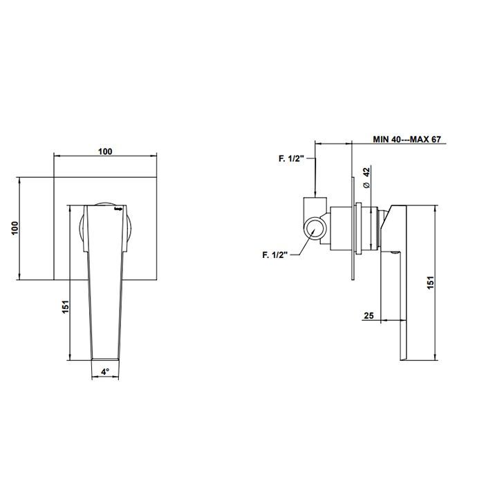 Bongio Stelth Встраиваемый смеситель для душа, цвет матированный никель (без встраиваемой части 09761), артикул 01524NSEU
