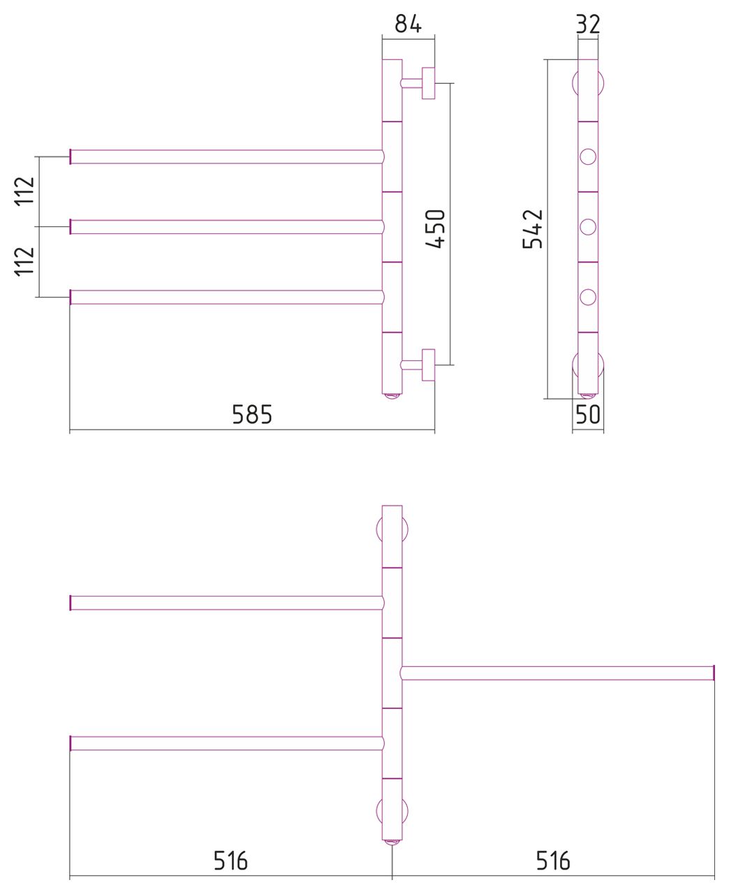 Электрический полотенцесушитель СУНЕРЖА "Триада" 540х585 (35.8 Вт) (Без покрытия)