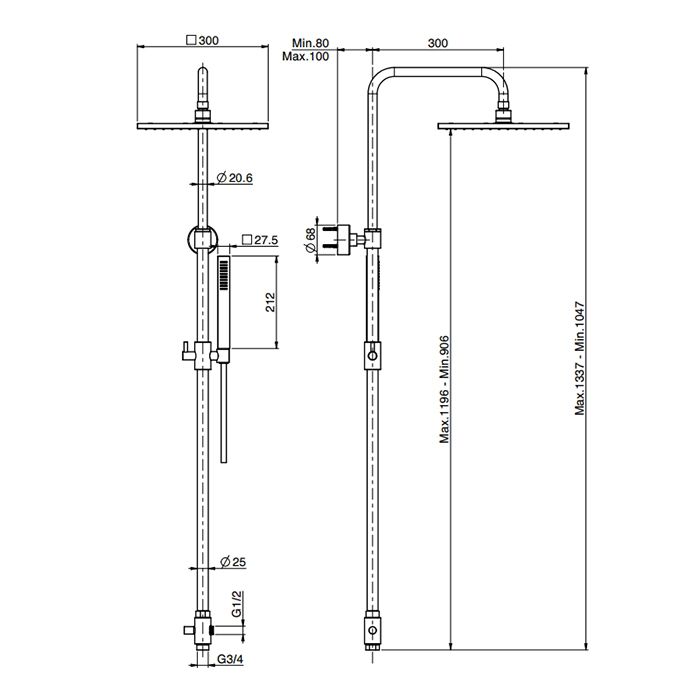 Fima Carlo Frattini Colonne doccia Душевая стойка, верхний душ 30х30см., с ручным душем, цвет: золото
