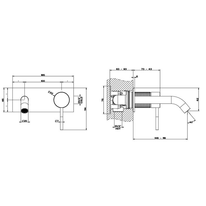GESSI 316 Встраиваемый смеситель для раковины с изливом 146-116мм (внешняя часть), цвет: brushed black metal pvd