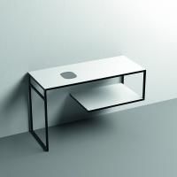 KERASAN LOUISE Структура металлическая напольная 120х74 см, нерж сталь, с полкой, с отв под раковину, с полотенцедерж,цвет белый матовый