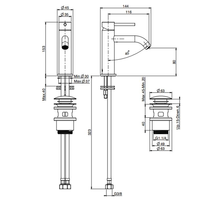 FIMA|Carlo Frattini Spillo Steel Смеситель для раковины, на 1 отверстие, с донным клапаном click-clack, цвет INOX