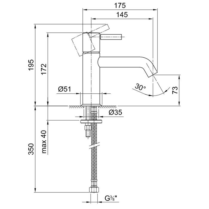 Fantini Nostromo Смеситель для раковины, 1 отв., без донного клапана, излив 145мм, цвет: хром