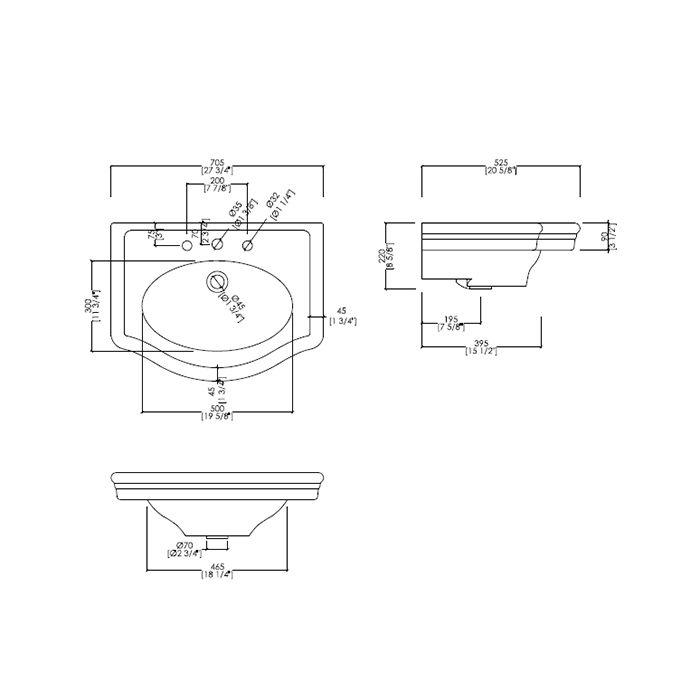 Devon New Etoile Раковина (70х53см) с 3 отверстием под смеситель, цвет: белый Devon New Etoile Раковина (70х53см) с 3 отверстием под смеситель, цвет: белый