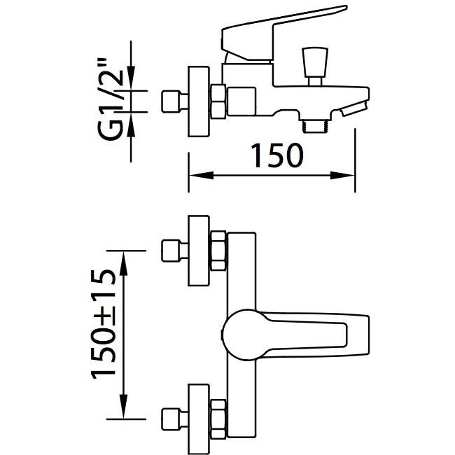 START XTREME Смеситель для ванны-душа (комплект ручной душ, шланг, крепление), ec1, хром