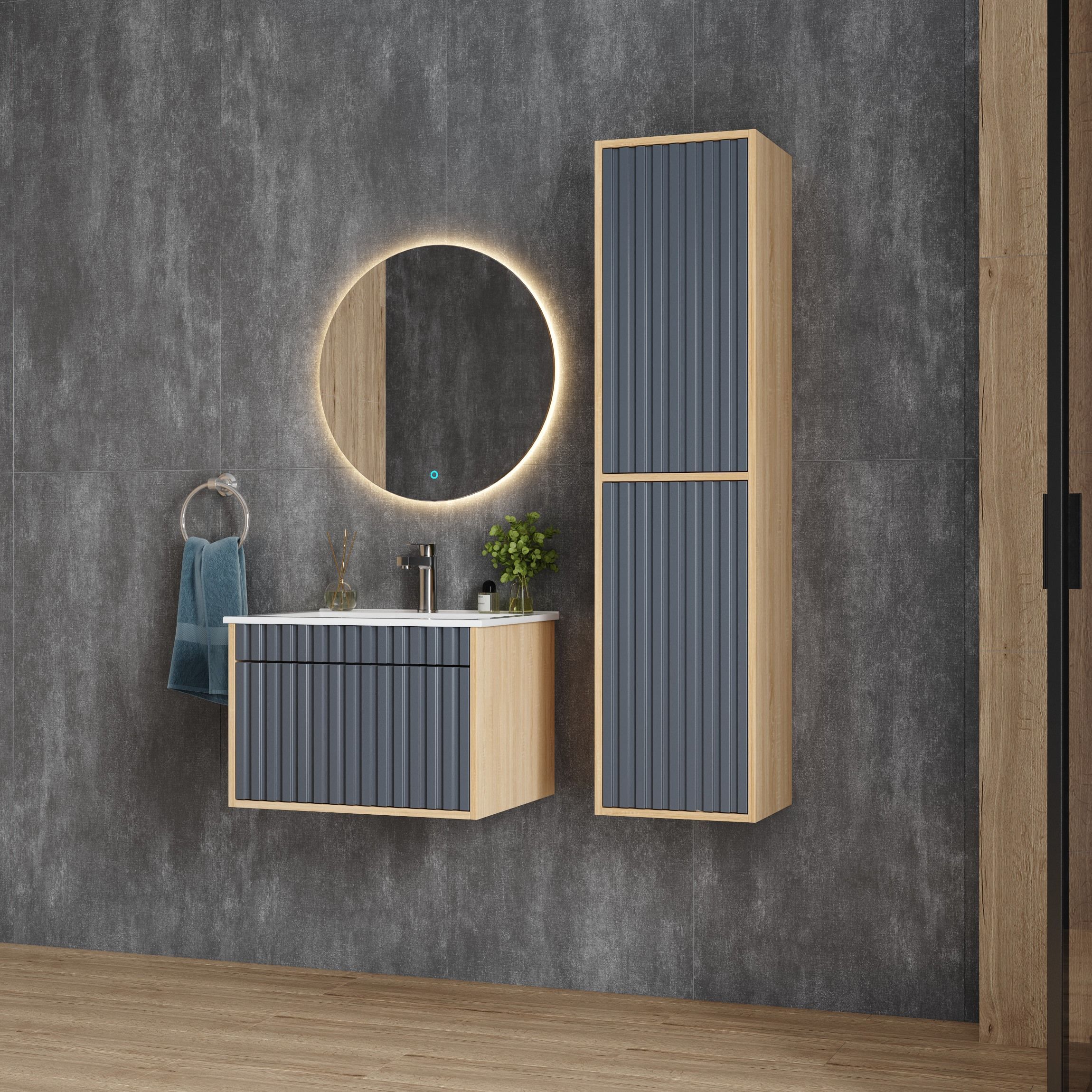 Тумба Onika Дайлер 60 подвесная графит/дуб сонома (ум. Бергамо Нова 60)