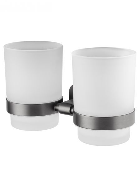 Два стакана для зубных щеток с держателем WONZON & WOGHAND GRAFFITY, Темный графит (WW-9328-GM)