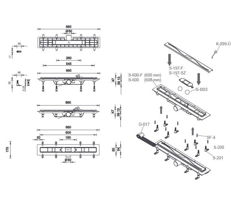 Душевая перегородка Ambassador Walk-in 15031103-ST8, свободный вход, линейный трап, 110см