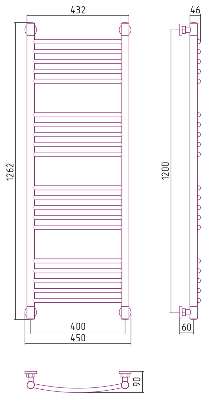 Полотенцесушитель водяной "Богема+" 1200х400 (САТИН)