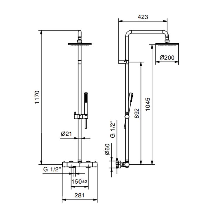 Fantini NOSTROMO Штанга для душа с внешней частью смесителя , цвет: черный матовый