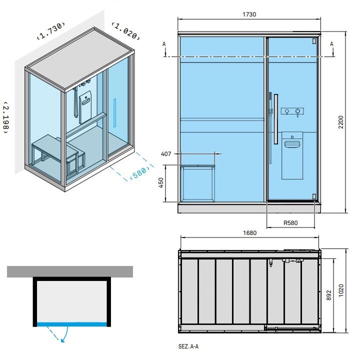 Effegibi H Large Хаммам с душем, пристенный R.H. 173x102xh220см, отделка: Soft Sand