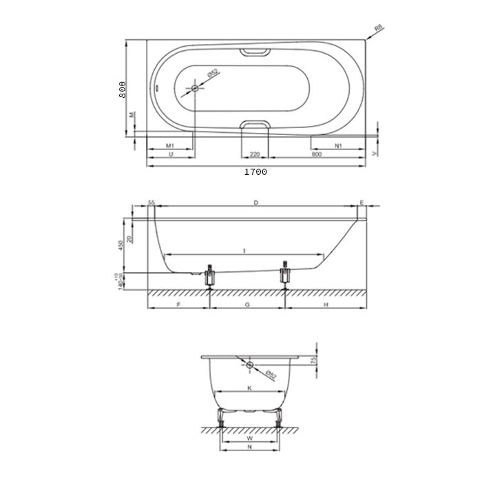 Опора для ванны, Bette, универсальная, комплект-2 штуки, артикул B23-1500
