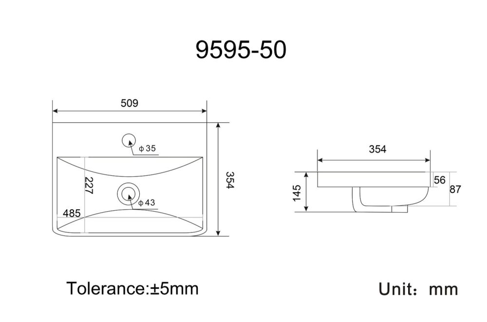 Раковина VIGO керамическая модель (9595(50)), артикул 9595(50)