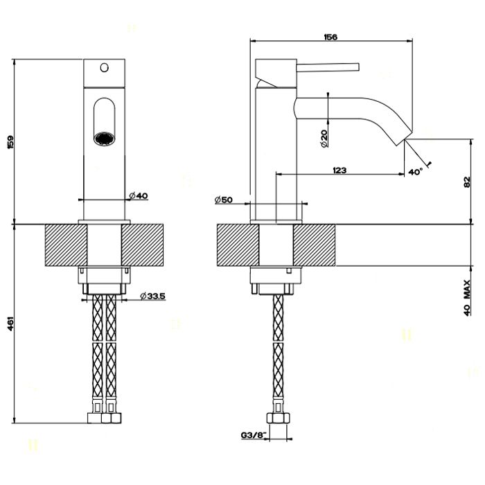 GESSI 316 Смеситель для раковины на 1 отверстие без донного клапана, излив 123мм, цвет: steel brushed