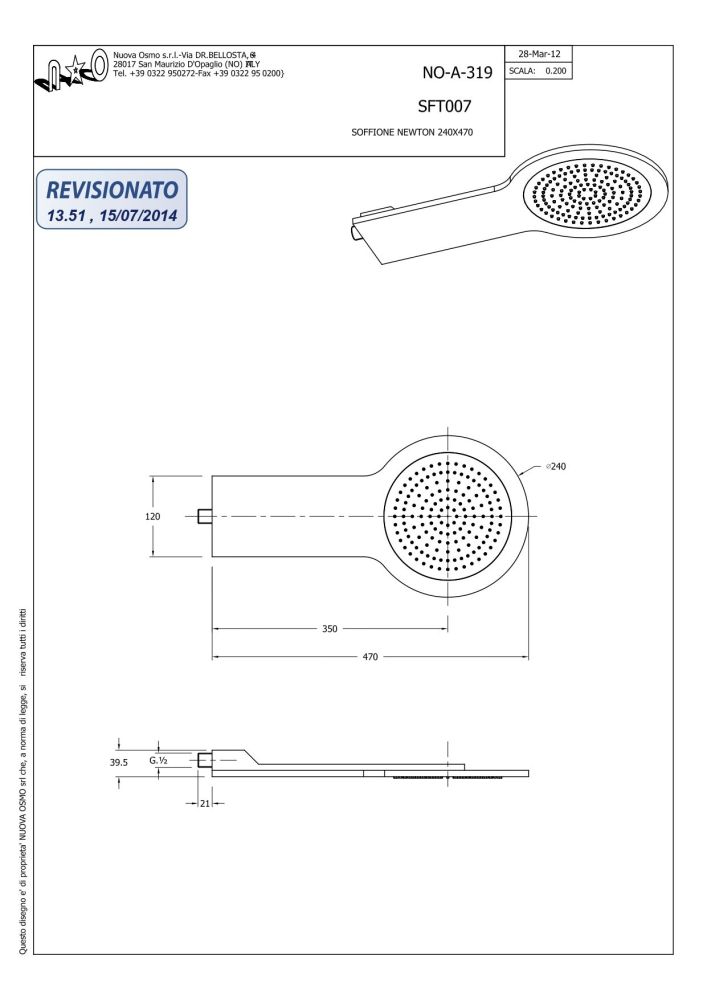 Graffio Newton, консольная душевая головка 47x24 см, 1 режим: дождь, цвет хром