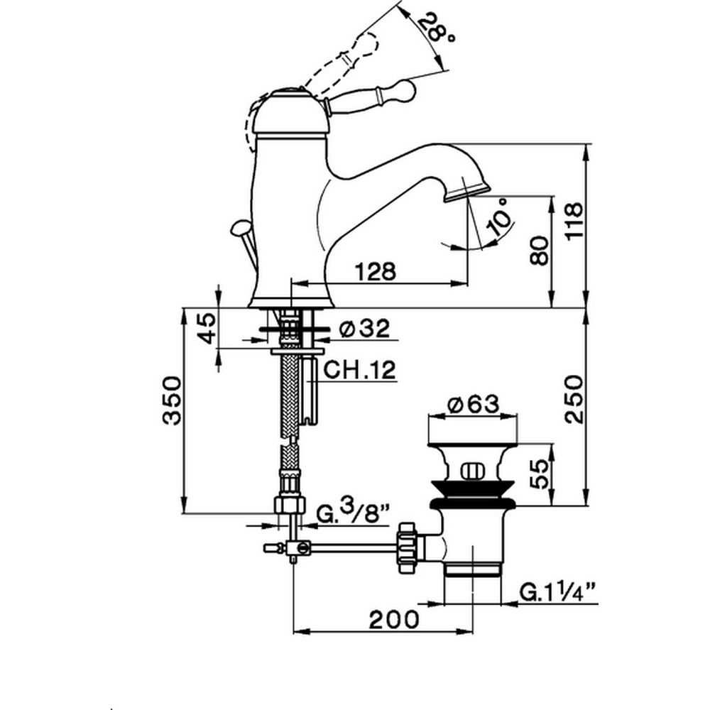 CISAL Arcana Royal Смеситель однорычажный для раковины на 1 отверстие с донным клапаном, цвет золото