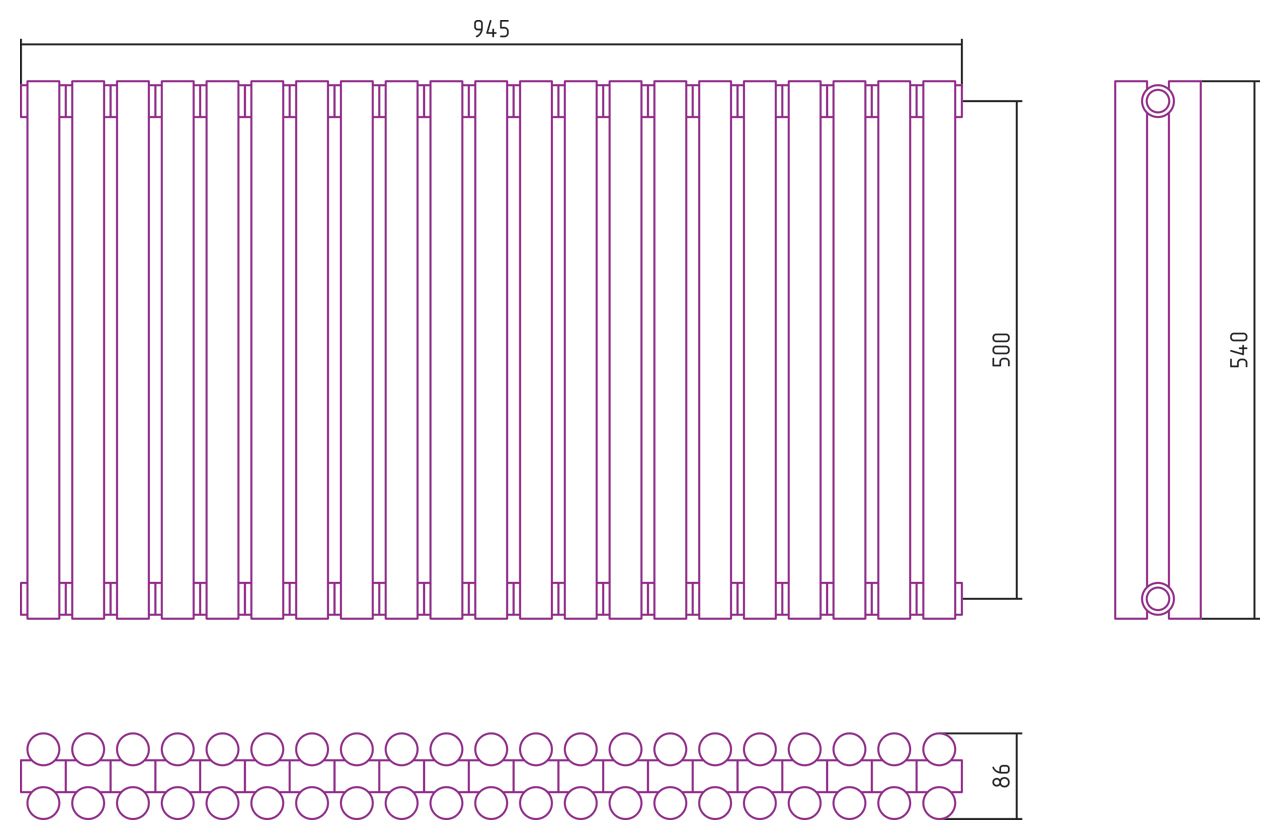 Отопительный радиатор ЭСТЕТ-11 н/ж 500х945 / 21 сек (Матовая ШАМПАНЬ)