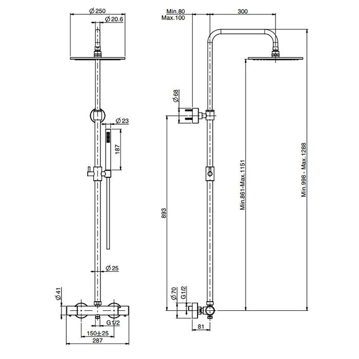 Fima Carlo Frattini Colonne doccia Душевая стойка, верхний душ 25см., с термостатическим смесителем, держателем и ручным душем, цвет: золото