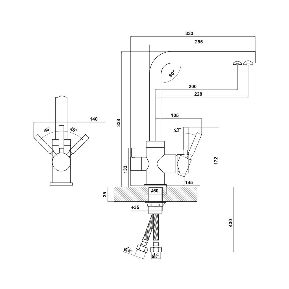 Смеситель для кухни с подключением фильтра Florentina АРЕС 333.20H.2113.900, нержавеющая сталь