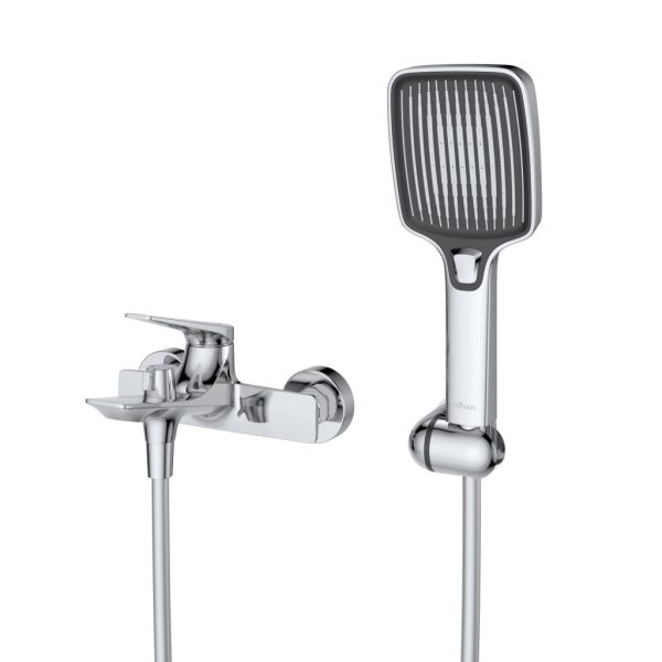 LINER-VD-GM Смеситель для ванны и душа однорычажный  в комплекте с ручным душем, шлангом и держателем, исполнение оружейная сталь