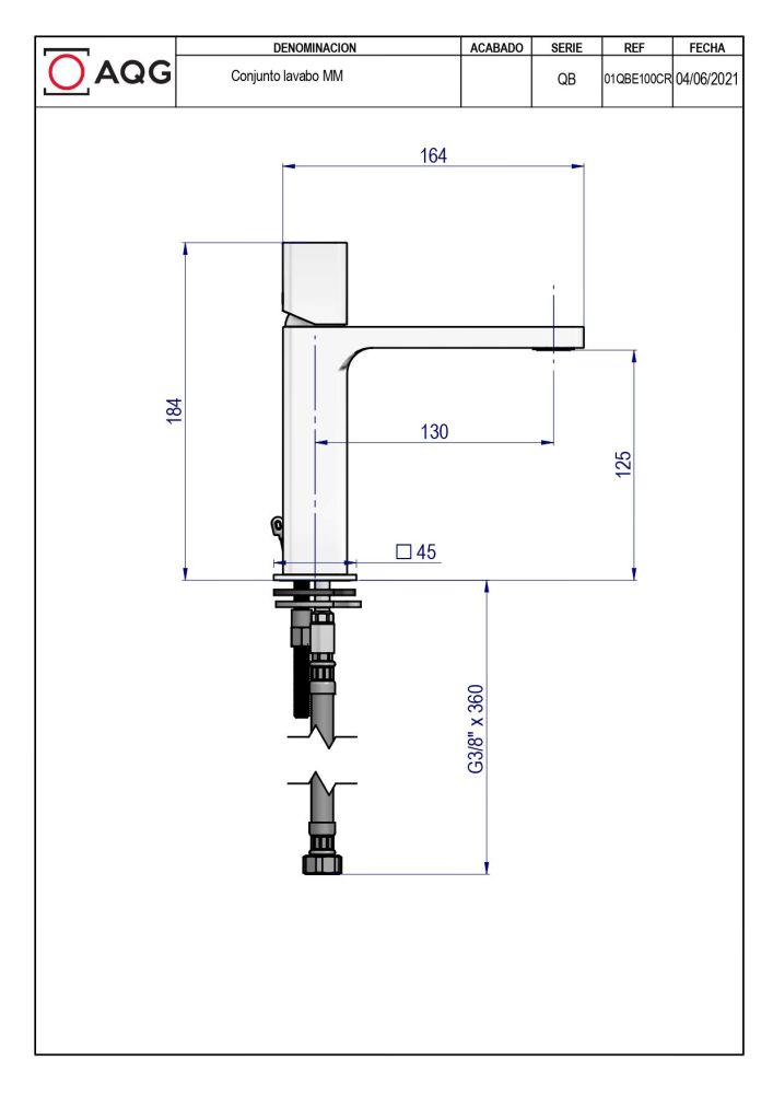 AQG QB, однорычажный смеситель для раковины без донного клапана, цвет хром