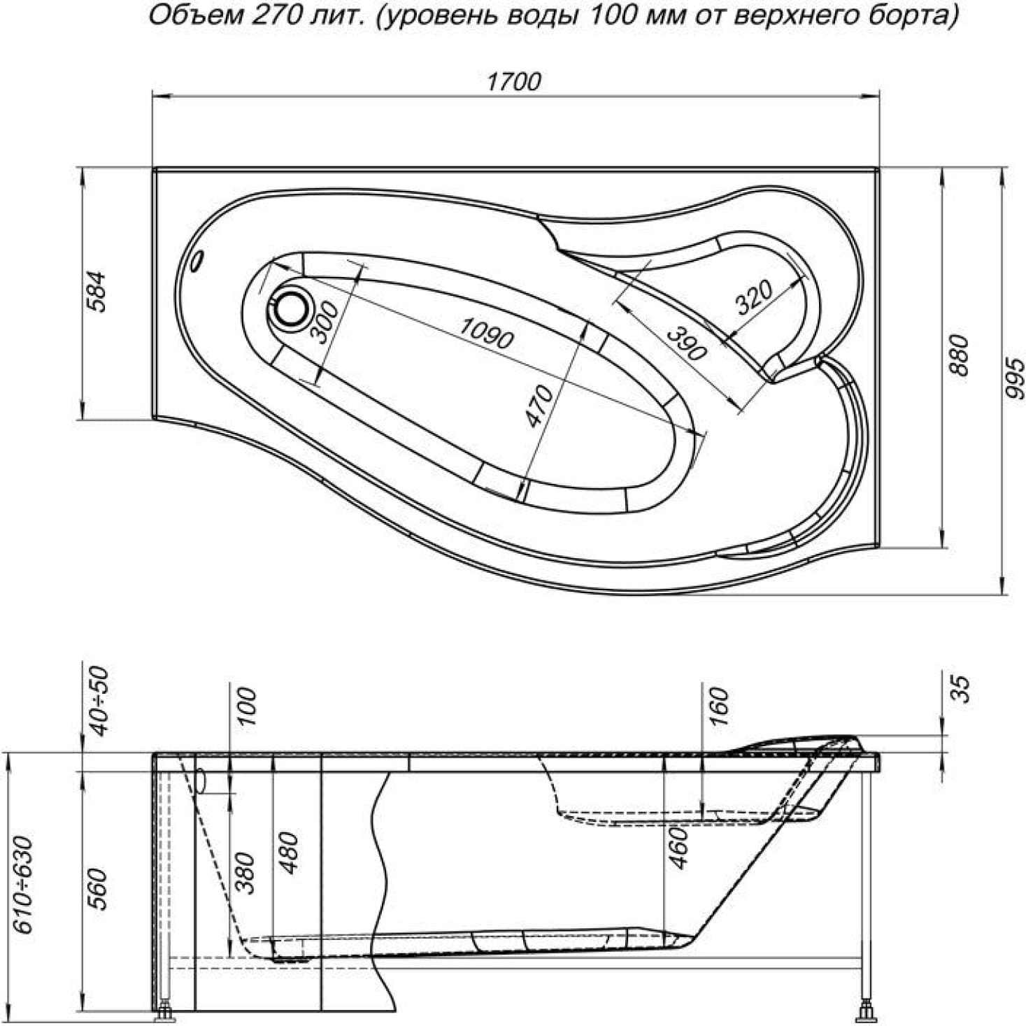 Фронтальный экран Aquanet Palma 170 R Фронтальный экран Aquanet Palma 170 R
