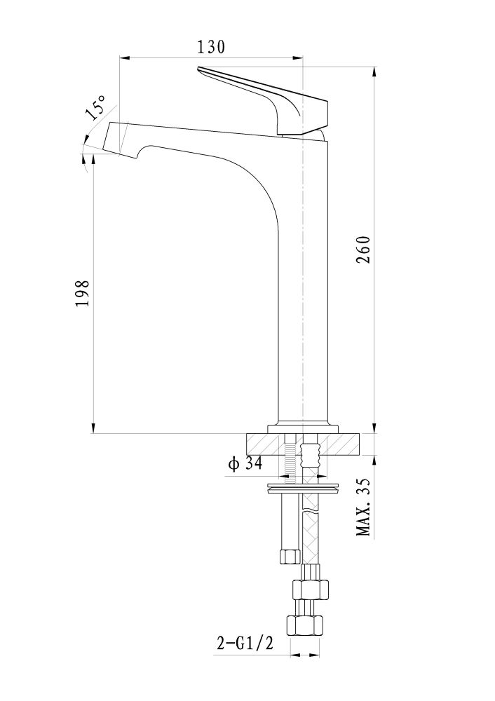 Смеситель для раковины высокий WONZON & WOGHAND BALANCE, Хром (WW-051124-CR/L)