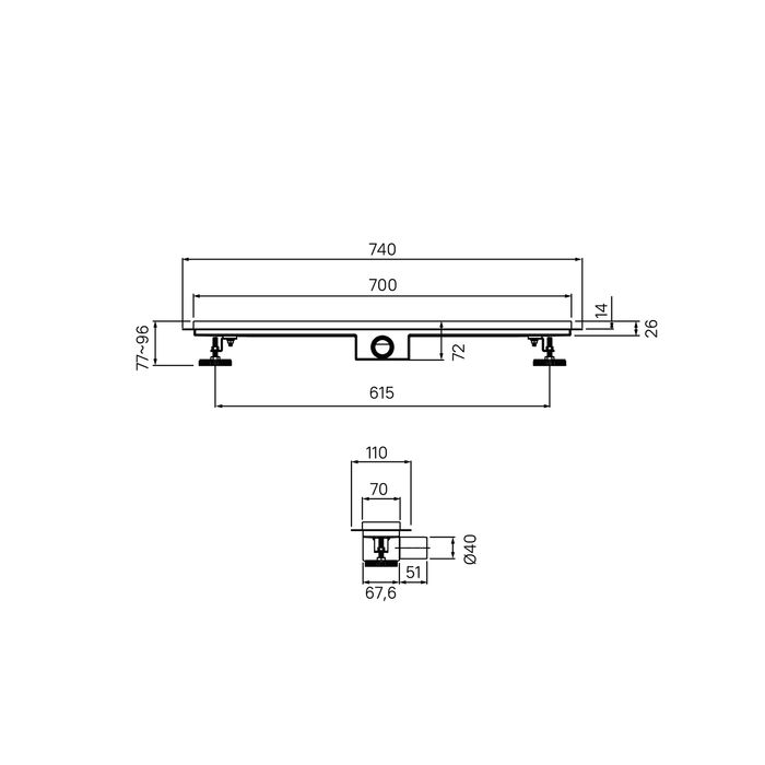 Лоток душевой, горизонтальный выпуск, комбинированный затвор, перфорированная решетка, 700мм, хром, IDDIS, (975A7SB10DZ), артикул 975A7SB10DZ